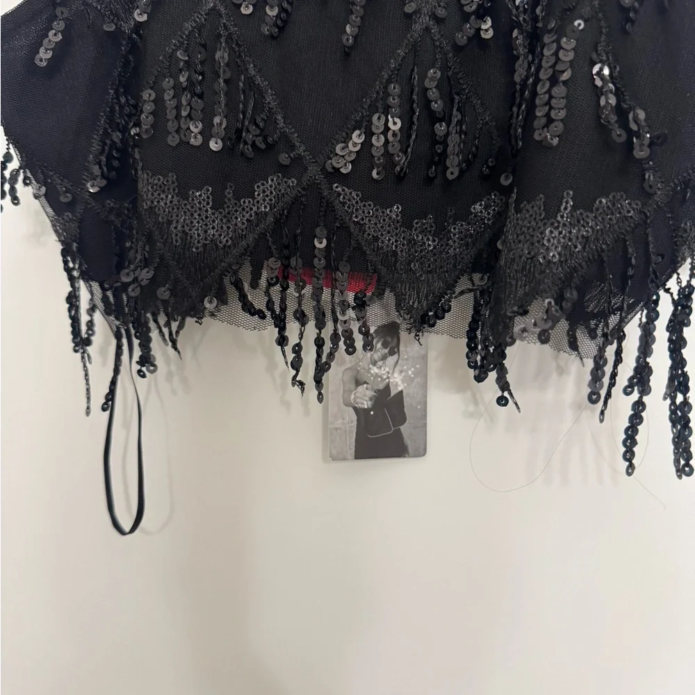 Black Sequin Fringe Top & Skirt Set - Picture 4 of 5